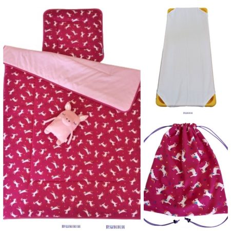 3 részes, ágynemű szett töltettel + ajándék tornazsák, unikornis pink