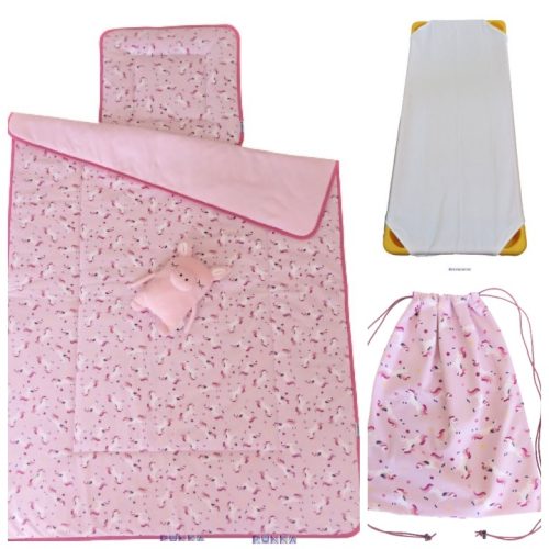 3 részes, ágynemű szett töltettel + ajándék tornazsák, unikornis rózsaszín