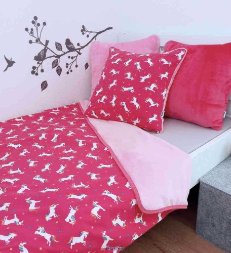 Decke für Kindergartenkinder mit Kissenbezug, Einhorn-Pink.