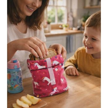 Textil uzsonnás tasak unikornis pink