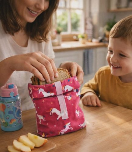 Textil uzsonnás tasak unikornis pink