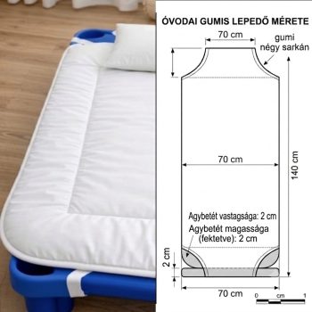 70x140 cm-es óvodai bélelt lepedő pontos méretezése és technikai rajza