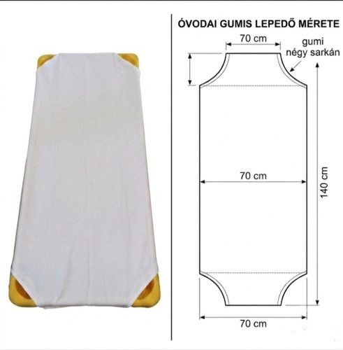 70x140 cm-es ovis sarokgumis lepedő pontos méretezése és technikai rajza