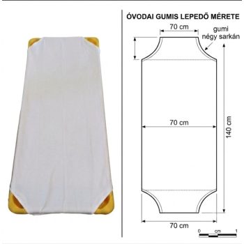 Nagy óvodai vízálló bélelt lepedő pontos méretei és technikai rajza